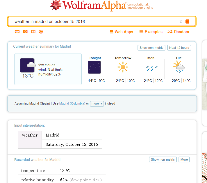 Pantallazo del buscador Wolfram